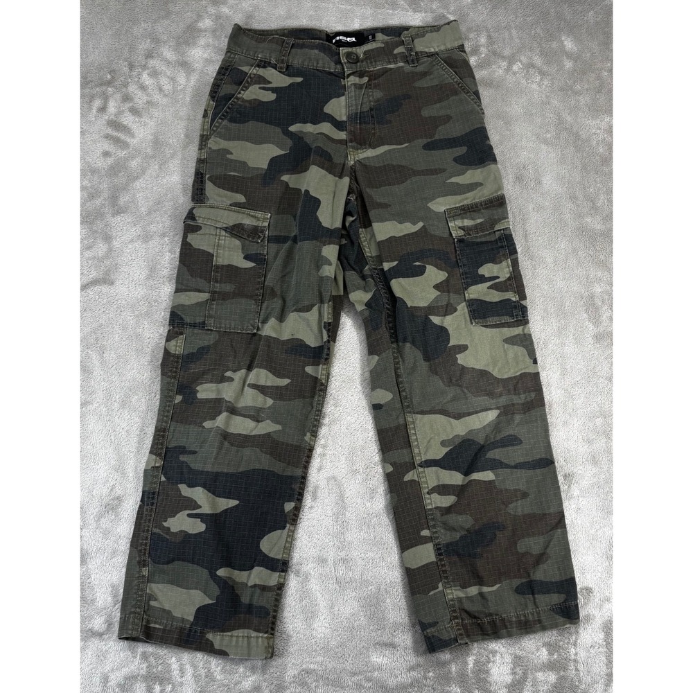 RSQ Cargo Pants Boys Size 10 Green Camo Excellent Loose Fit Ripstop Utility